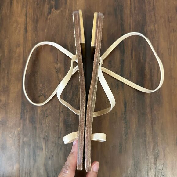 Capri Hand Crafted Toe Ring Ankle Strap Sandals Cream Leather ITALY - Picture 6 of 9